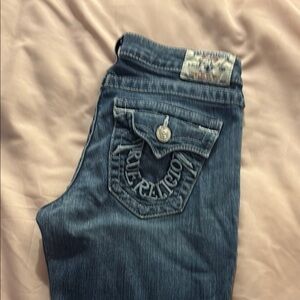 True Religion Blue Jeans with Decorative Stitching